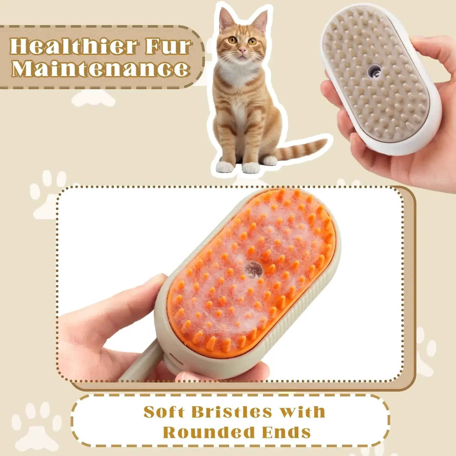 Cepillo de Vapor 3 en 1 para Perros y Gatos | Masaje, Baño y Eliminación de Pelo ⭐