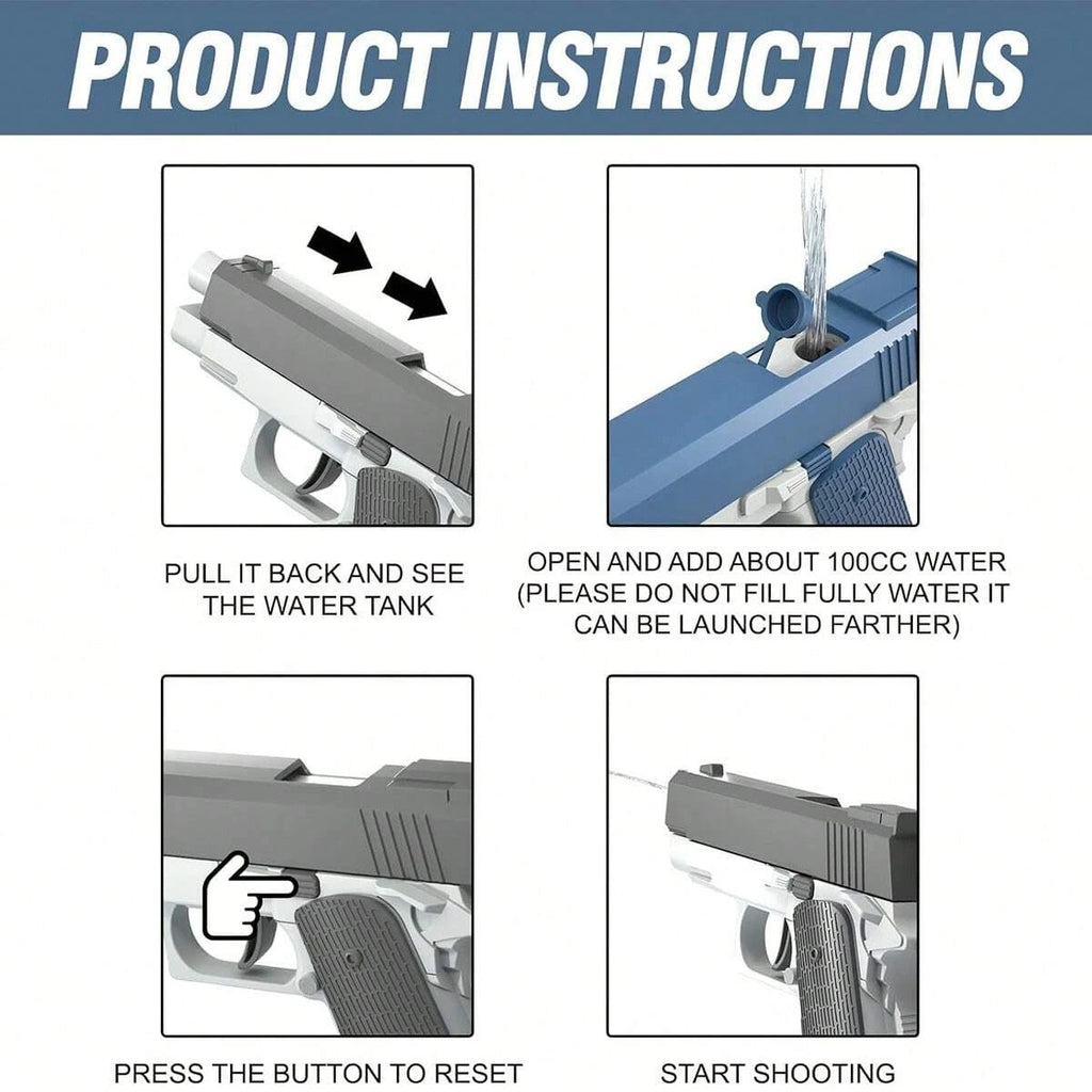 Pistola de Agua M1911 de Alta Presión para Niños y Adultos | Lanzador de Agua para Playa, Piscina y Juegos al Aire Libre | Juguete de Verano