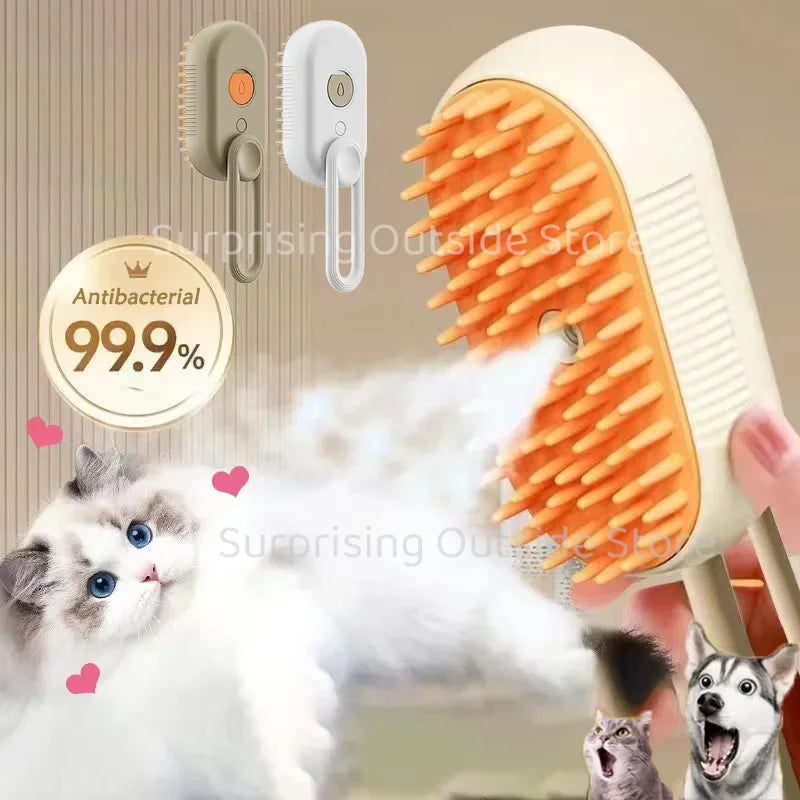Cepillo de Vapor 3 en 1 para Perros y Gatos | Masaje, Baño y Eliminación de Pelo ⭐